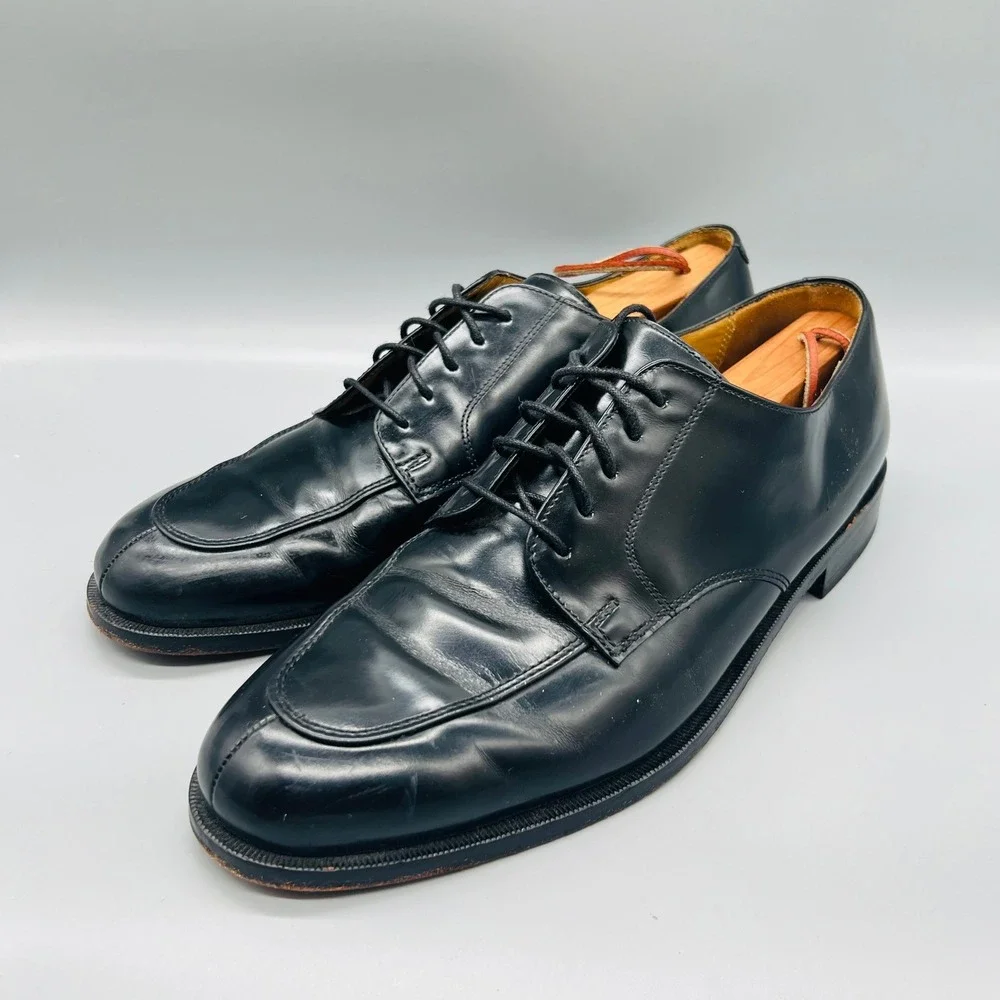 Cole Haan Shoes Mens 11 Black Leather Split Apron Toe Derby Oxford Vtg Preppy